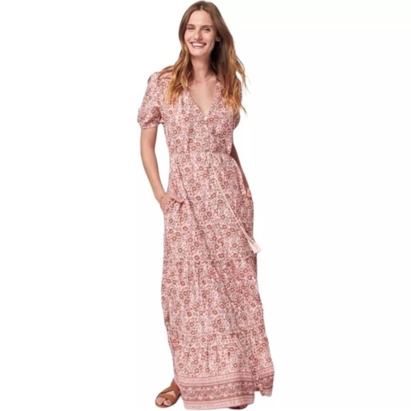 Faherty Women’s Orinda Floral Peasant Sleeve Bohemian Maxi Sundress | Size S - Picture 1 of 10